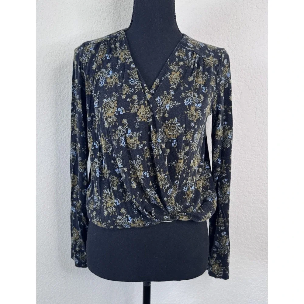Free People Intimately Wrap‎ Top Sz S Floral Long Sleeve Boho Prairie Peasant